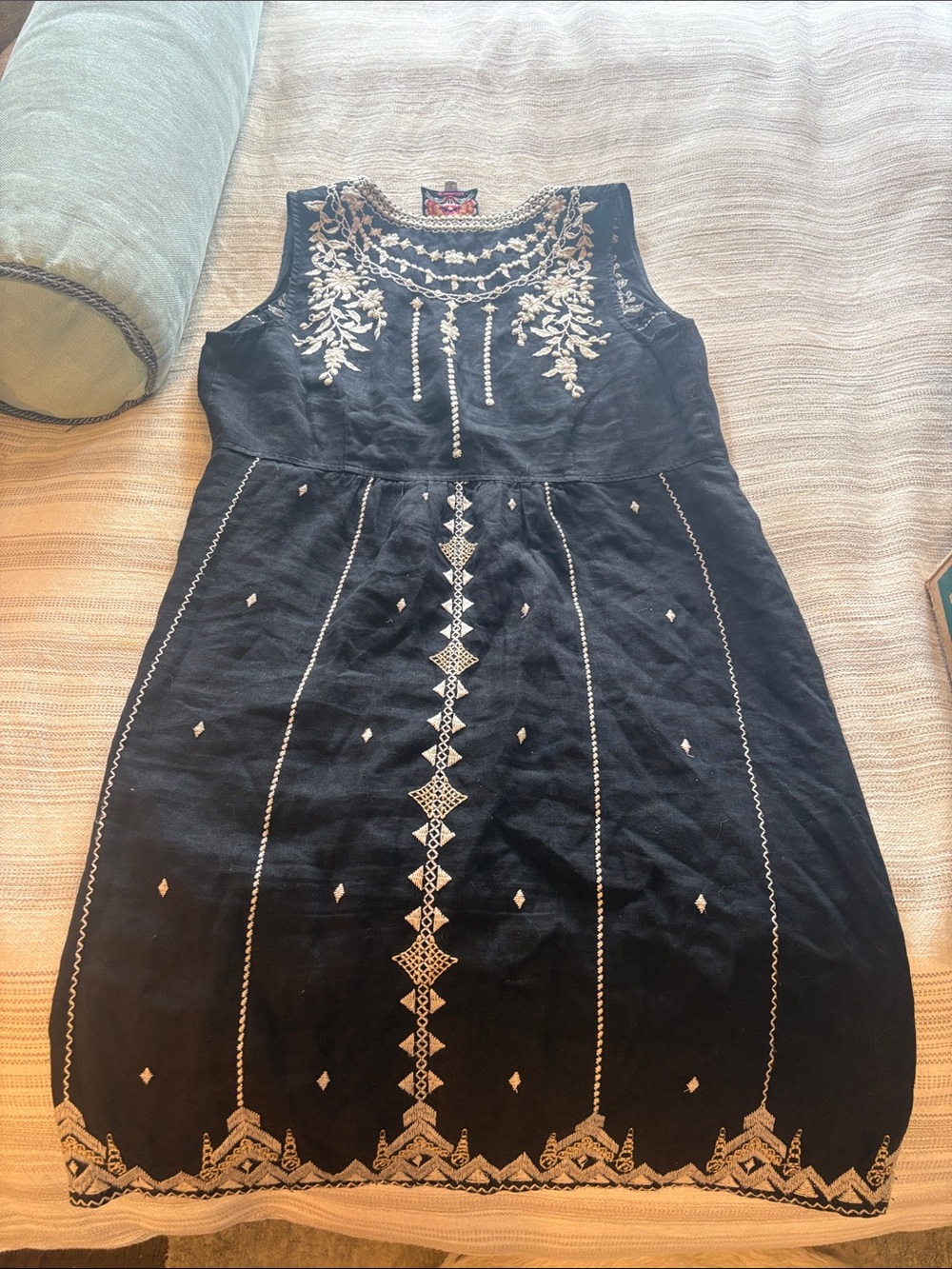 Johnny Was Black Dress with Cream Embroidery - Picture 3 of 4